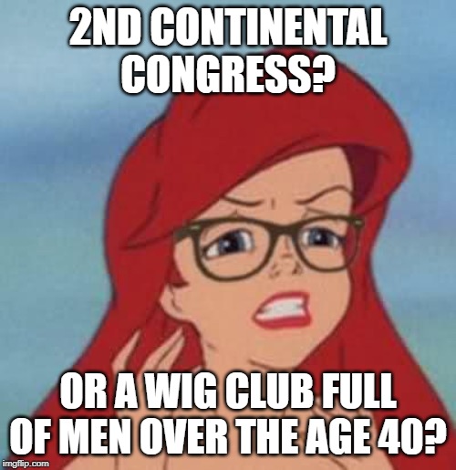 Hipster Ariel Meme | 2ND CONTINENTAL CONGRESS? OR A WIG CLUB FULL OF MEN OVER THE AGE 40? | image tagged in memes,hipster ariel | made w/ Imgflip meme maker