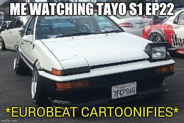 Me watching Tayo S1 EP2 | ME WATCHING TAYO S1 EP22; *EUROBEAT CARTOONIFIES* | image tagged in initial d wink meme,initial d,tayo the little bus,tayo,memes,eurobeat intensifies | made w/ Imgflip meme maker