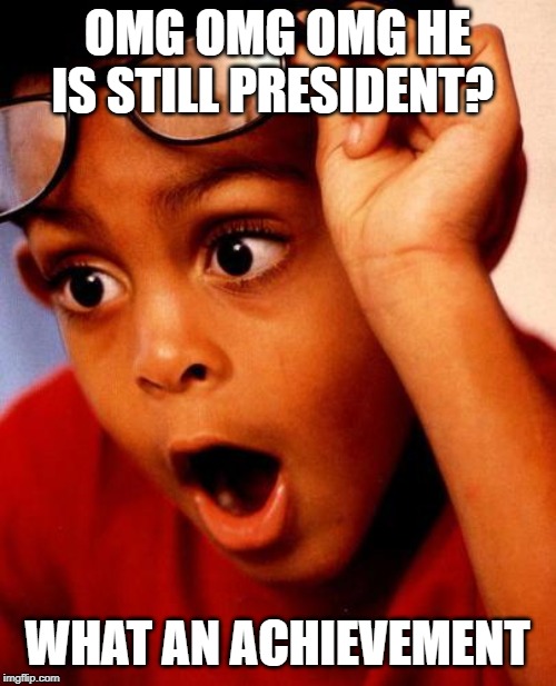 Wow | OMG OMG OMG HE IS STILL PRESIDENT? WHAT AN ACHIEVEMENT | image tagged in wow | made w/ Imgflip meme maker