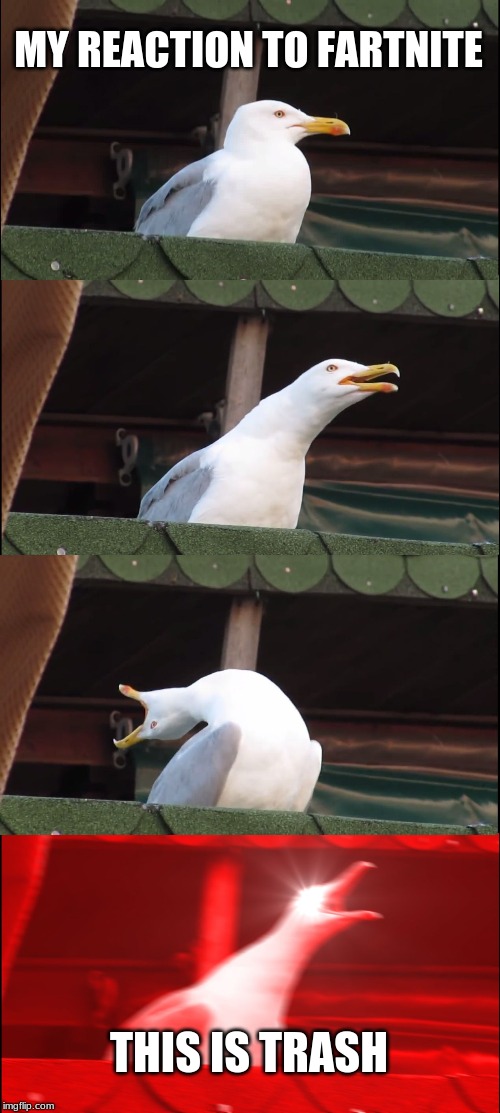 Inhaling Seagull Meme | MY REACTION TO FARTNITE THIS IS TRASH | image tagged in memes,inhaling seagull | made w/ Imgflip meme maker