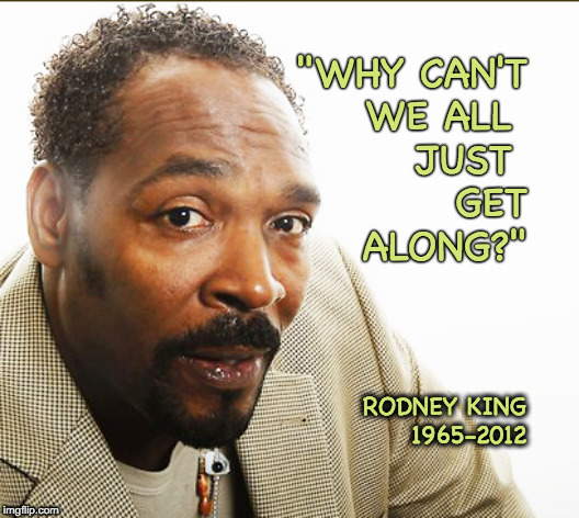 "WHY CAN'T
WE ALL 
JUST 
GET
ALONG?"; RODNEY KING
1965-2012 | image tagged in political | made w/ Imgflip meme maker