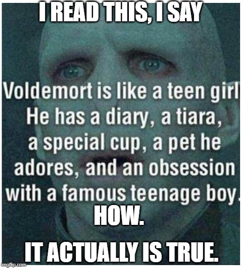 Voldemort description | I READ THIS, I SAY; HOW. IT ACTUALLY IS TRUE. | image tagged in harry potter | made w/ Imgflip meme maker