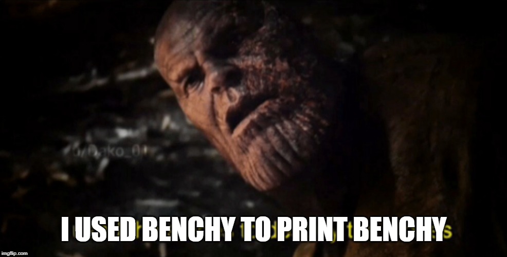 I used the stones to destroy the stones | I USED BENCHY TO PRINT BENCHY | image tagged in i used the stones to destroy the stones | made w/ Imgflip meme maker