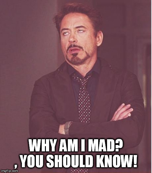 Face You Make Robert Downey Jr Meme | WHY AM I MAD? , YOU SHOULD KNOW! | image tagged in memes,face you make robert downey jr | made w/ Imgflip meme maker