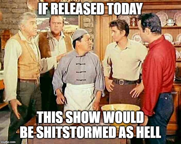 bonanza chef hop sing | IF RELEASED TODAY; THIS SHOW WOULD BE SHITSTORMED AS HELL | image tagged in bonanza chef hop sing | made w/ Imgflip meme maker