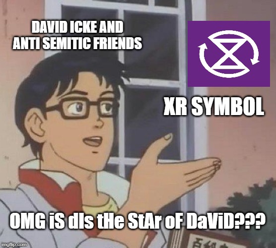 Is This A Pigeon | DAVID ICKE AND ANTI SEMITIC FRIENDS; XR SYMBOL; OMG iS dIs tHe StAr oF DaViD??? | image tagged in memes,is this a pigeon | made w/ Imgflip meme maker