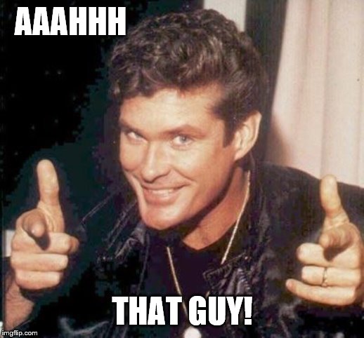 The Hoff thinks your awesome | AAAHHH THAT GUY! | image tagged in the hoff thinks your awesome | made w/ Imgflip meme maker