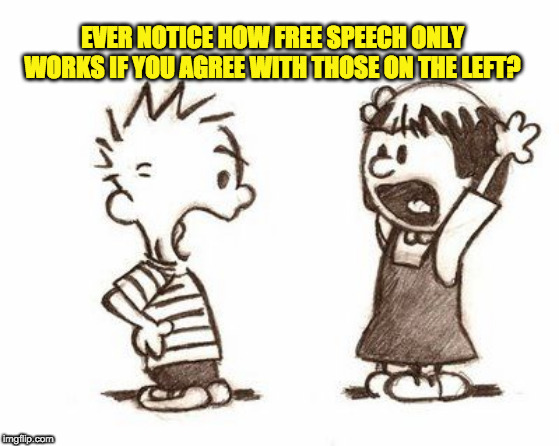Disagree | EVER NOTICE HOW FREE SPEECH ONLY WORKS IF YOU AGREE WITH THOSE ON THE LEFT? | image tagged in disagree | made w/ Imgflip meme maker