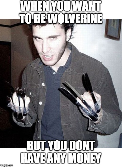 WOLVERINE ON A BUDGET | WHEN YOU WANT TO BE WOLVERINE; BUT YOU DONT HAVE ANY MONEY | image tagged in wolverine,halloween costume | made w/ Imgflip meme maker