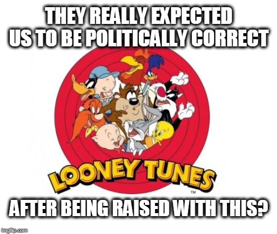 Boomers be like... | THEY REALLY EXPECTED US TO BE POLITICALLY CORRECT; AFTER BEING RAISED WITH THIS? | image tagged in political correctness,pc,baby boomers,looney tunes | made w/ Imgflip meme maker