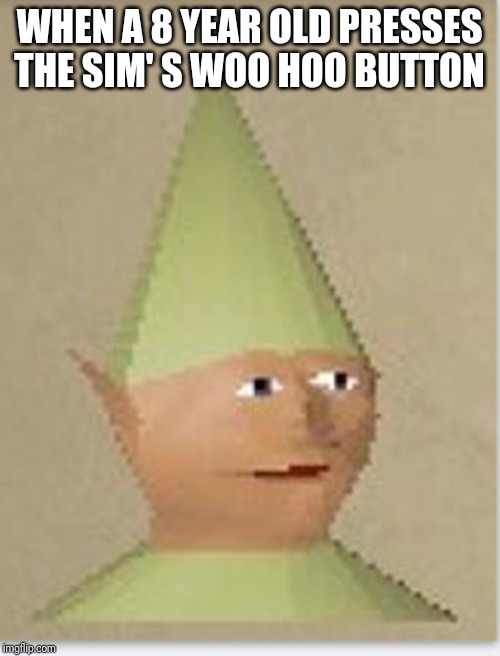 Gnome Child | WHEN A 8 YEAR OLD PRESSES THE SIM' S WOO HOO BUTTON | image tagged in gnome child | made w/ Imgflip meme maker