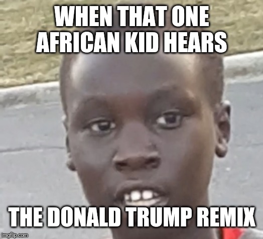African Bob | WHEN THAT ONE AFRICAN KID HEARS; THE DONALD TRUMP REMIX | image tagged in african bob | made w/ Imgflip meme maker