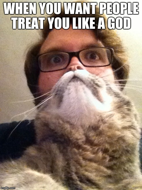 Surprised CatMan |  WHEN YOU WANT PEOPLE TREAT YOU LIKE A GOD | image tagged in memes,surprised catman | made w/ Imgflip meme maker