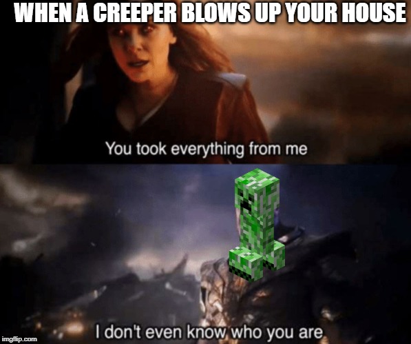 You took everything from me - I don't even know who you are | WHEN A CREEPER BLOWS UP YOUR HOUSE | image tagged in you took everything from me - i don't even know who you are | made w/ Imgflip meme maker