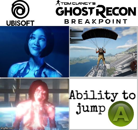 They put in the effort to allow you to parachute, but won't allow you to jump in 2019!!! | image tagged in gaming,drake hotline bling,cortana,halo,jump,man jumping off a cliff | made w/ Imgflip meme maker