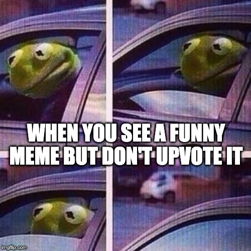 Kermit closing window | WHEN YOU SEE A FUNNY MEME BUT DON'T UPVOTE IT | image tagged in kermit closing window | made w/ Imgflip meme maker
