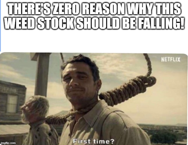 First time | THERE'S ZERO REASON WHY THIS WEED STOCK SHOULD BE FALLING! | image tagged in first time | made w/ Imgflip meme maker