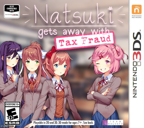 Natsuki gets away with tax fraud | image tagged in natsuki gets away with tax fraud | made w/ Imgflip meme maker