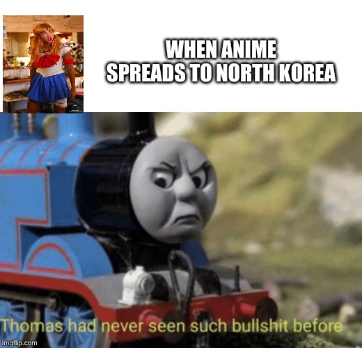 Thomas had never seen such bullshit before | WHEN ANIME SPREADS TO NORTH KOREA | image tagged in thomas had never seen such bullshit before | made w/ Imgflip meme maker