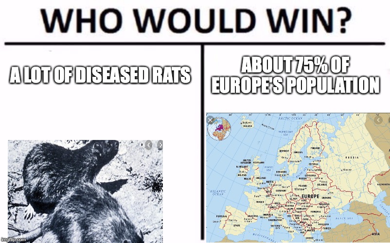 Who Would Win? Meme | A LOT OF DISEASED RATS; ABOUT 75% OF EUROPE'S POPULATION | image tagged in memes,who would win | made w/ Imgflip meme maker