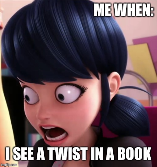 Miraculous LB Marinette | ME WHEN:; I SEE A TWIST IN A BOOK | image tagged in miraculous lb marinette | made w/ Imgflip meme maker
