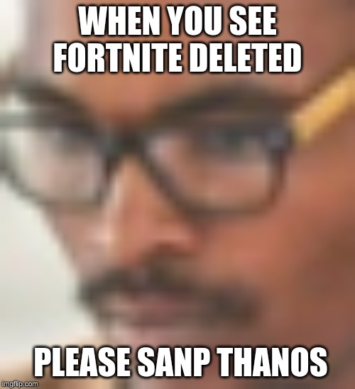 When fortnite gets  deleted | WHEN YOU SEE FORTNITE DELETED; PLEASE SANP THANOS | image tagged in fortnite meme | made w/ Imgflip meme maker