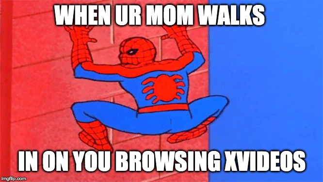 WHEN UR MOM WALKS; IN ON YOU BROWSING XVIDEOS | image tagged in spooderman,mom,too dank | made w/ Imgflip meme maker