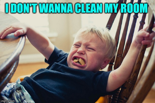 Toddler Tantrum | I DON'T WANNA CLEAN MY ROOM | image tagged in toddler tantrum | made w/ Imgflip meme maker
