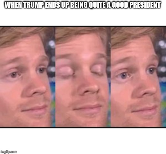 Blinking guy | WHEN TRUMP ENDS UP BEING QUITE A GOOD PRESIDENT | image tagged in blinking guy | made w/ Imgflip meme maker