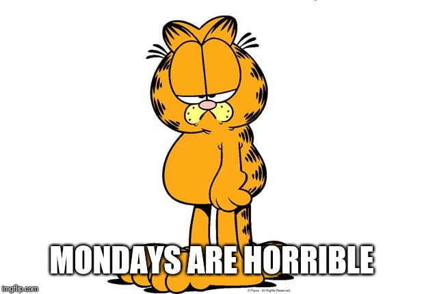 Grumpy Garfield | MONDAYS ARE HORRIBLE | image tagged in grumpy garfield | made w/ Imgflip meme maker