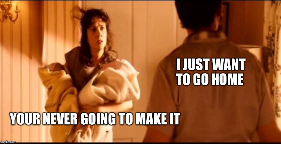 Never going to make it | I JUST WANT TO GO HOME YOUR NEVER GOING TO MAKE IT | image tagged in never going to make it | made w/ Imgflip meme maker