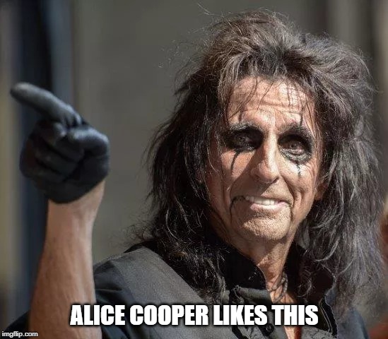 Alice Cooper likes this! | ALICE COOPER LIKES THIS | image tagged in alice cooper,likes this | made w/ Imgflip meme maker