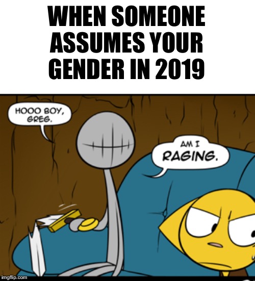 Raging Dink | WHEN SOMEONE ASSUMES YOUR GENDER IN 2019 | image tagged in raging dink | made w/ Imgflip meme maker