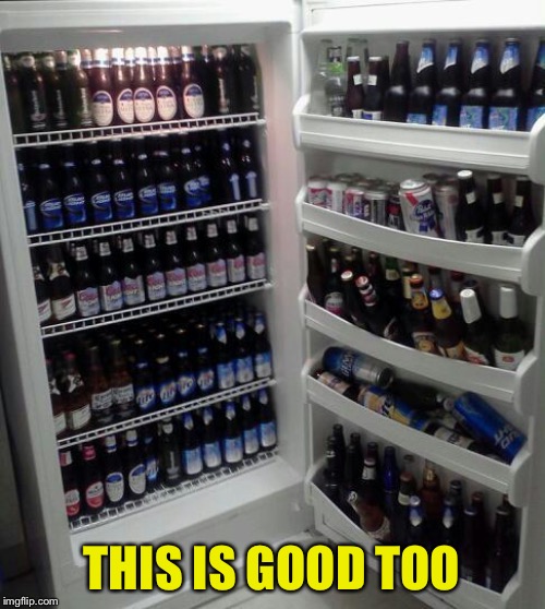 Beer Fridge | THIS IS GOOD TOO | image tagged in beer fridge | made w/ Imgflip meme maker