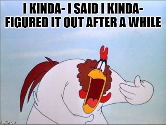 foghorn | I KINDA- I SAID I KINDA- FIGURED IT OUT AFTER A WHILE | image tagged in foghorn | made w/ Imgflip meme maker