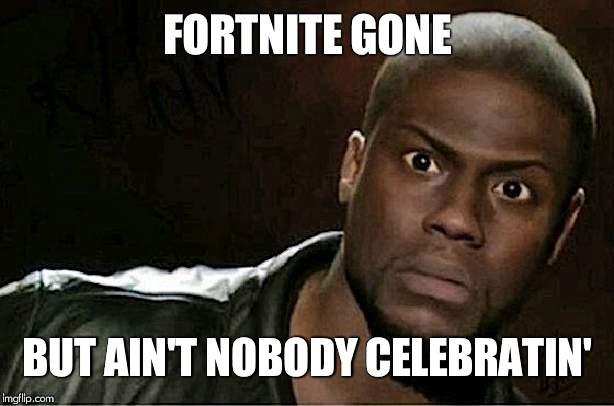 Kevin Hart | FORTNITE GONE; BUT AIN'T NOBODY CELEBRATIN' | image tagged in memes,kevin hart | made w/ Imgflip meme maker