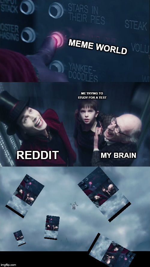 MEME WORLD; ME TRYING TO STUDY FOR A TEST; REDDIT; MY BRAIN | made w/ Imgflip meme maker