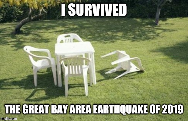 I survived | I SURVIVED; THE GREAT BAY AREA EARTHQUAKE OF 2019 | image tagged in i survived | made w/ Imgflip meme maker