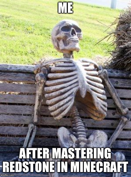 Waiting Skeleton | ME; AFTER MASTERING REDSTONE IN MINECRAFT | image tagged in memes,waiting skeleton | made w/ Imgflip meme maker
