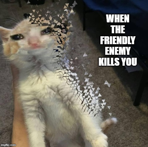Thanos Cat | WHEN THE FRIENDLY ENEMY KILLS YOU | image tagged in thanos cat | made w/ Imgflip meme maker