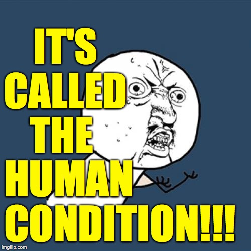 Y U No Meme | IT'S CALLED THE HUMAN CONDITION!!! | image tagged in memes,y u no | made w/ Imgflip meme maker