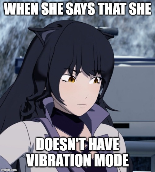 RWBY Blake x Yang Meme | WHEN SHE SAYS THAT SHE; DOESN'T HAVE VIBRATION MODE | image tagged in rwby | made w/ Imgflip meme maker