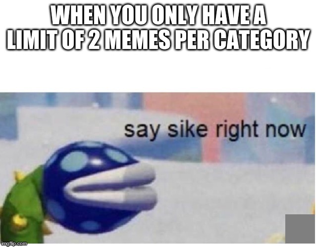 say sike right now | WHEN YOU ONLY HAVE A LIMIT OF 2 MEMES PER CATEGORY | image tagged in say sike right now | made w/ Imgflip meme maker