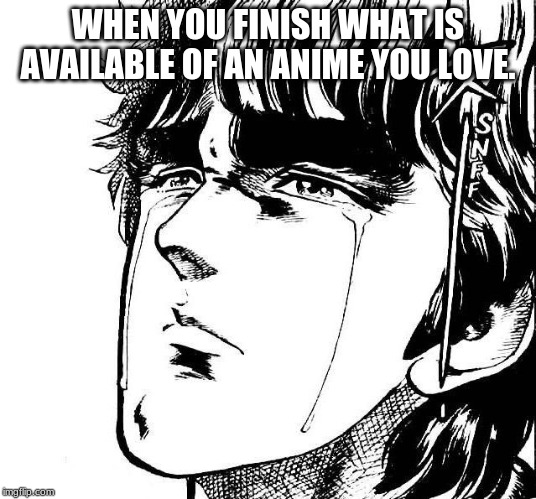 Me When I Finished What Was Available for Demon Slayer | WHEN YOU FINISH WHAT IS AVAILABLE OF AN ANIME YOU LOVE. | image tagged in anime crying,anime,finishing anime,memes | made w/ Imgflip meme maker