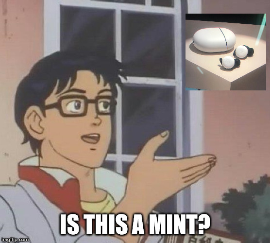 Heard About "Pixel Buds"? | IS THIS A MINT? | image tagged in memes,is this a pigeon,mentos,google,pixel buds,funny | made w/ Imgflip meme maker