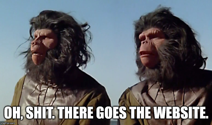 Spaceballs Apes | OH, SHIT. THERE GOES THE WEBSITE. | image tagged in spaceballs apes | made w/ Imgflip meme maker