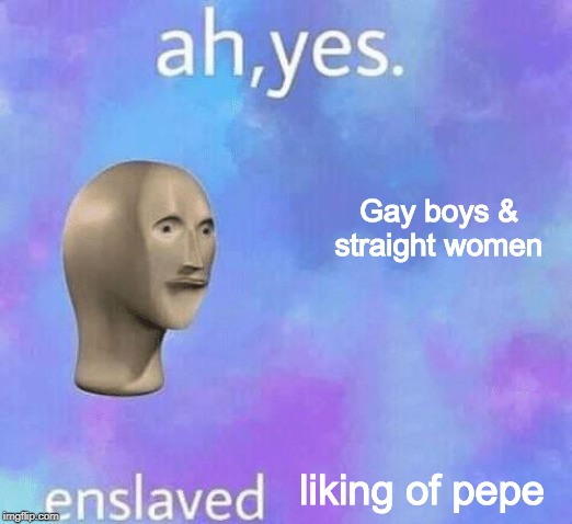 Ah Yes enslaved | Gay boys & straight women; liking of pepe | image tagged in ah yes enslaved | made w/ Imgflip meme maker