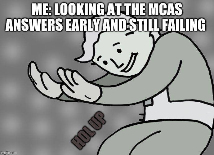 Hol up | ME: LOOKING AT THE MCAS ANSWERS EARLY AND STILL FAILING; HOL UP | image tagged in hol up | made w/ Imgflip meme maker