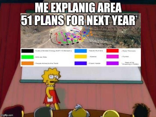Lisa Simpson's Presentation | ME EXPLANIG AREA 51 PLANS FOR NEXT YEAR | image tagged in lisa simpson's presentation | made w/ Imgflip meme maker