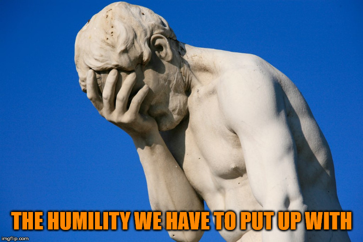 Embarrassed statue  | THE HUMILITY WE HAVE TO PUT UP WITH | image tagged in embarrassed statue | made w/ Imgflip meme maker